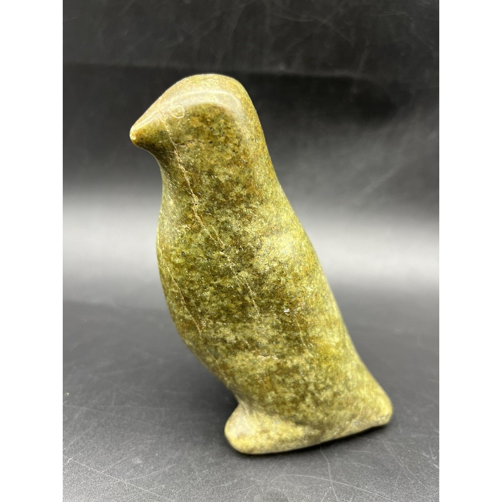 Primitive Cape Dorset Fine Art Inuit Sculpture Green Stone Bird Carving 5"